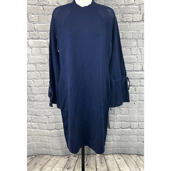 Nina Leonard Mock Neck Solid  Blue Sweater Dress Size XL - Picture 1 of 9